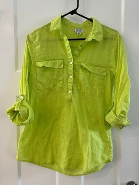 Old Navy women’s linen tunic shirt bright green size Medium M EUC